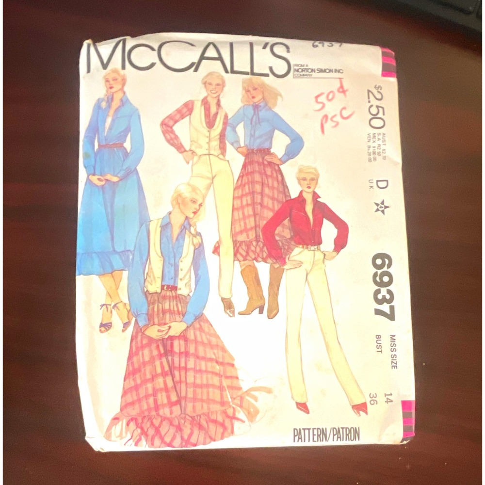McCall's 6937 Vintage Women Sewing Pattern Vest Shirt Skirt Pants Size 14 1980